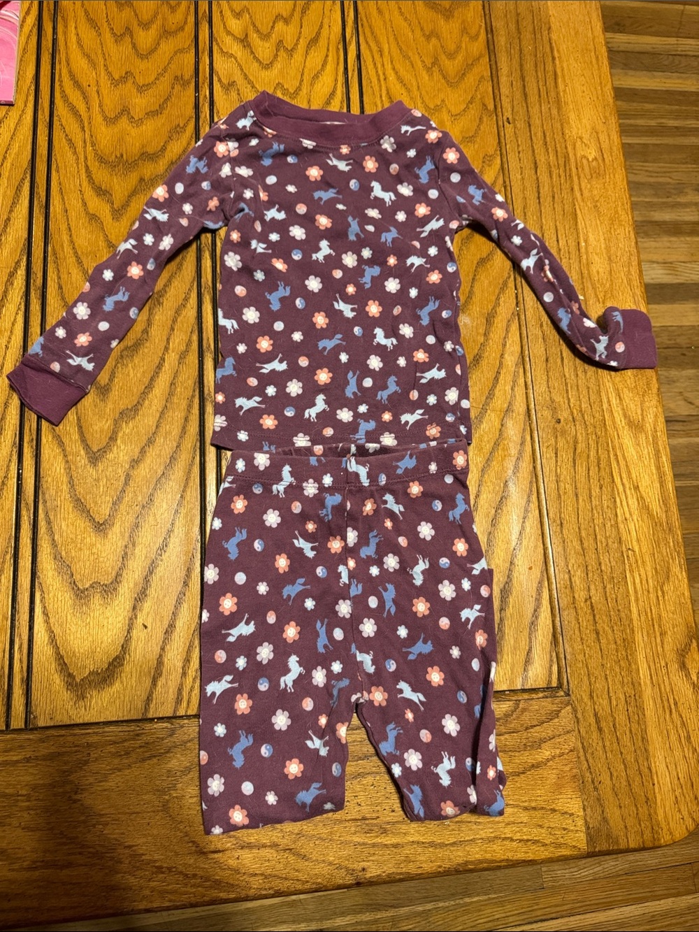 Kids Long-Sleeve Pajama Set in Plum Floral Print